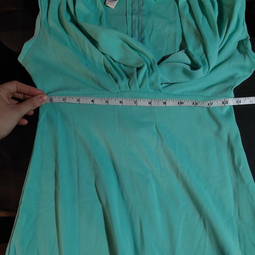 Vintage 70s Seafoam Green Maxi Dress Sleeveless Empire Waist Union Made NWT 13 - Picture 5 of 8
